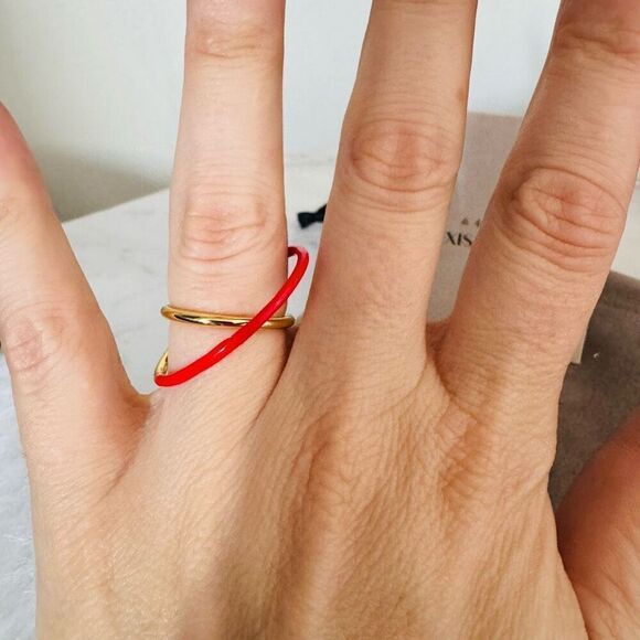 Alexis Bittar Retro Memphis 14K Yellow Goldplated Orbit Ring, Red/Gold, Size 9 N - Picture 8 of 8